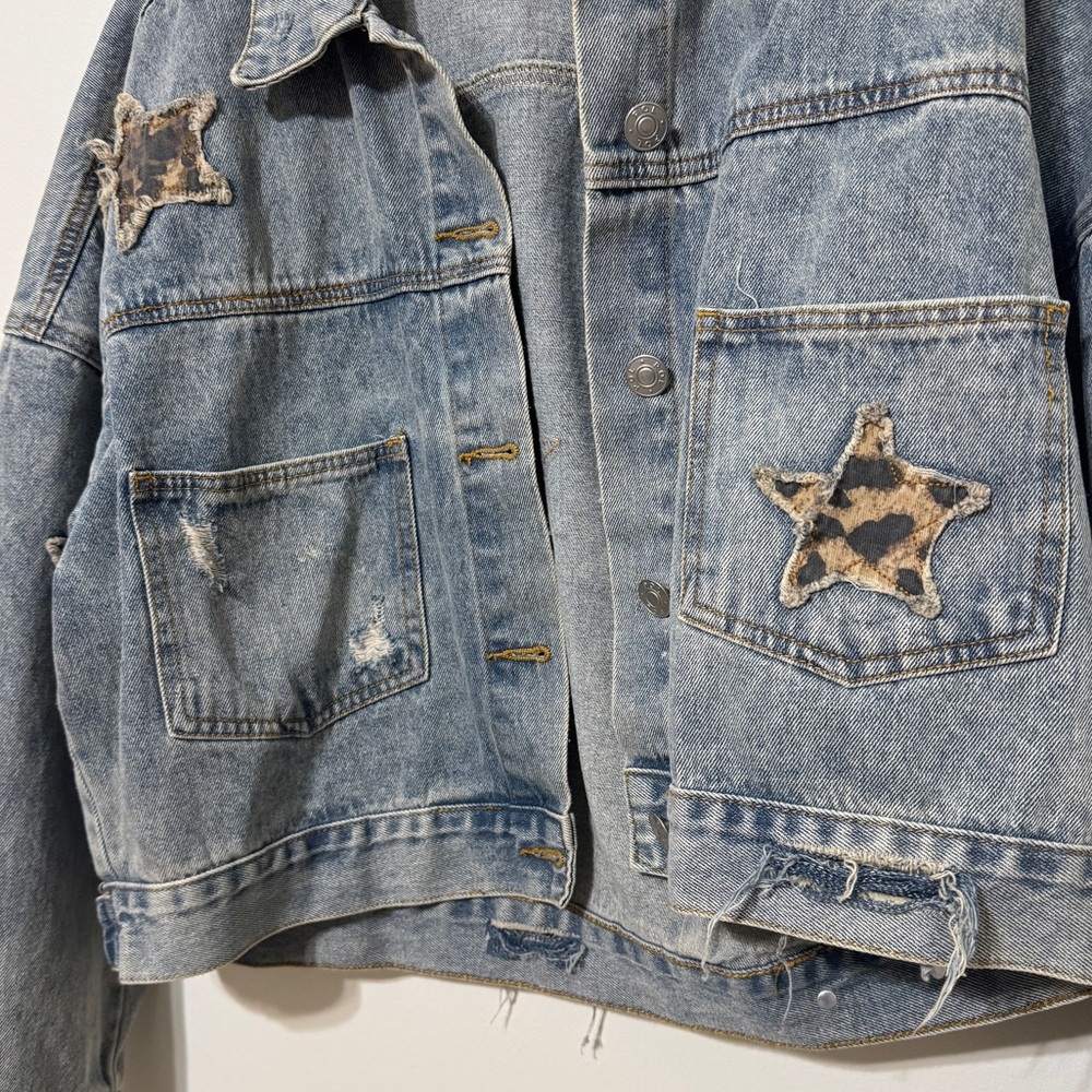 POL Denim Star Jacket Size Large Cheetah Leopard Print Women’s Western Boho Top - Picture 5 of 9